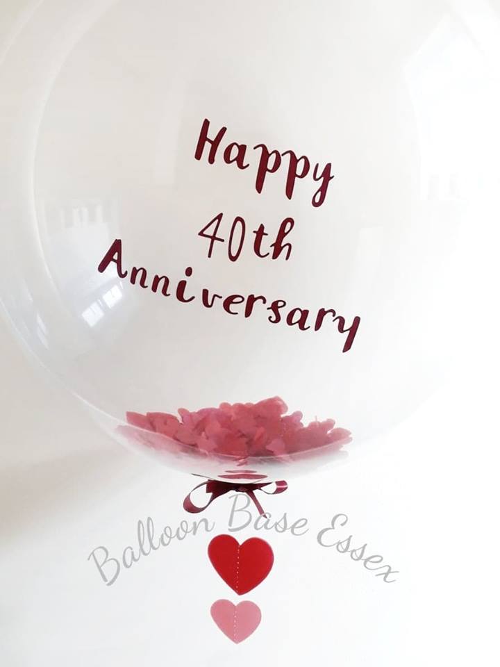 4oth anniversary clear balloon with red heart confetti
